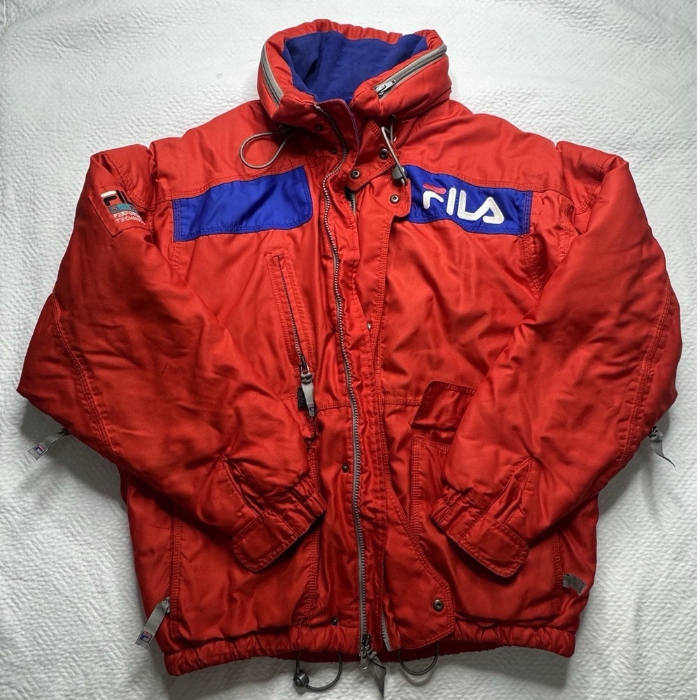 Fila Ski Jacket Mens Small Red Blue Performance Tech Celtech-Hi Vintage 90s Coat